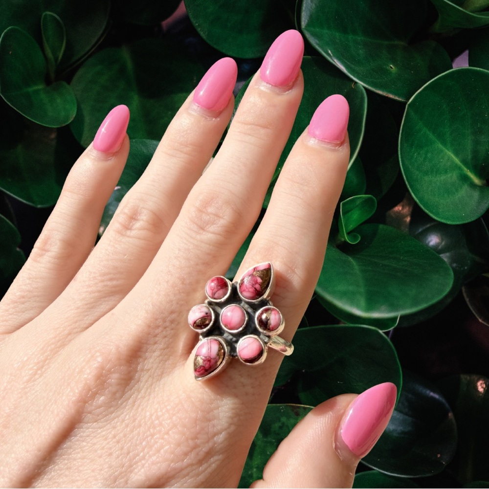 925 Sterling Silver Red Rose Dahlia Cluster Ring Size 10 | Southwestern Style